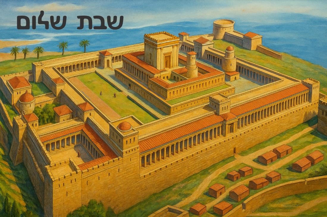 Shabbat Shalom against Jerusalem temple.