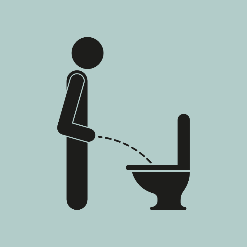 Cartoon of man peeing.