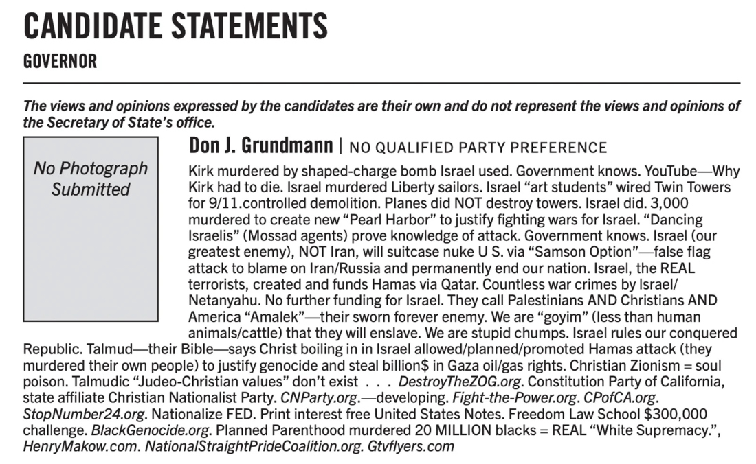 An anti-Semitic message from far-right activist Don Grundmann.