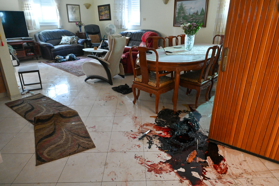 Blood inside a home in Beeri after Hamas terrorist murdered the residents on 7 October 2023.