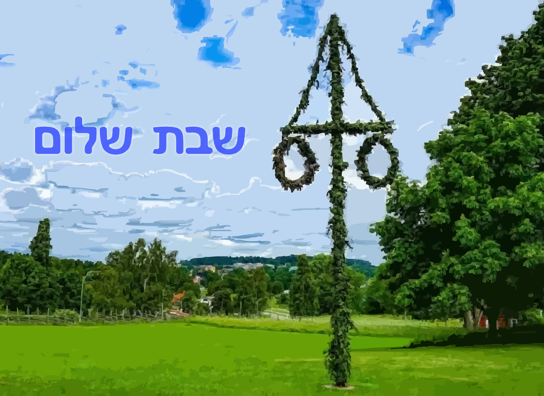 Shabbat message against a painting of a maypole.